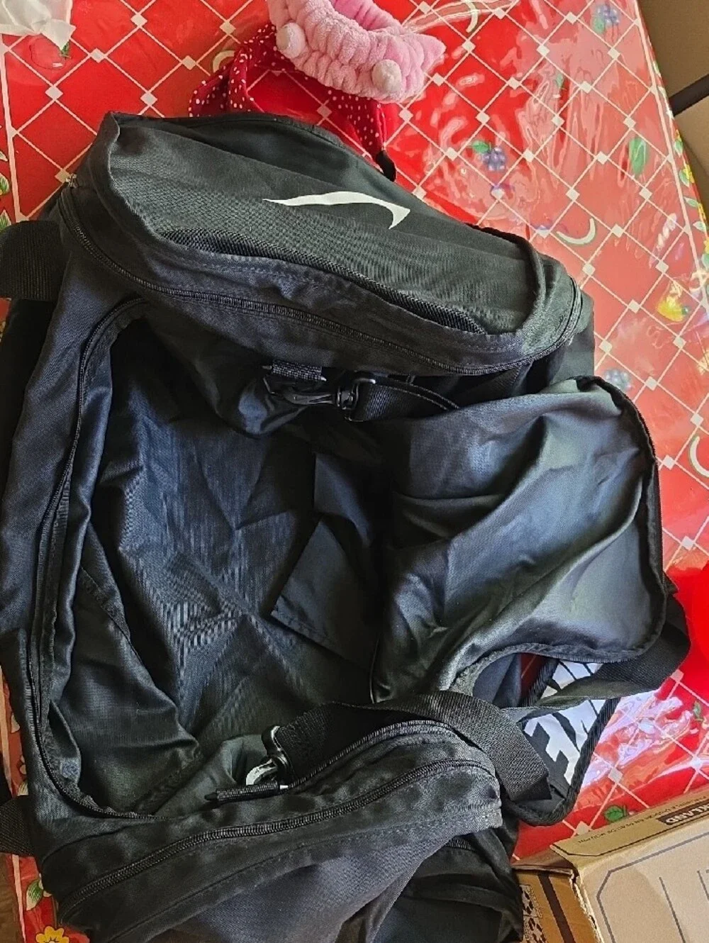 Nike Large Black Duffle Bag with White Swoosh
